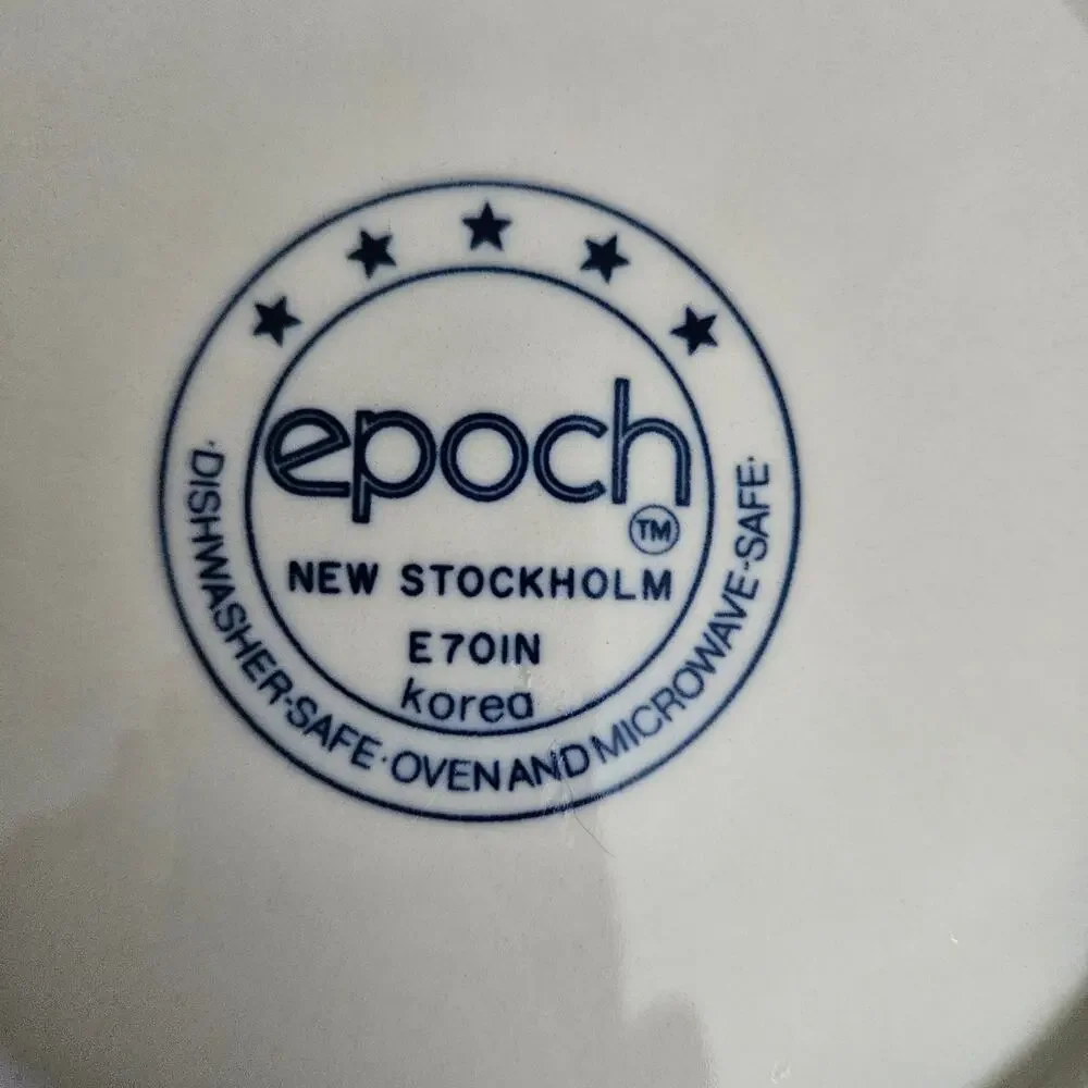 Epoch New Stockholm E701N Salad Plates Set of 4 Blue Border Stoneware Korea